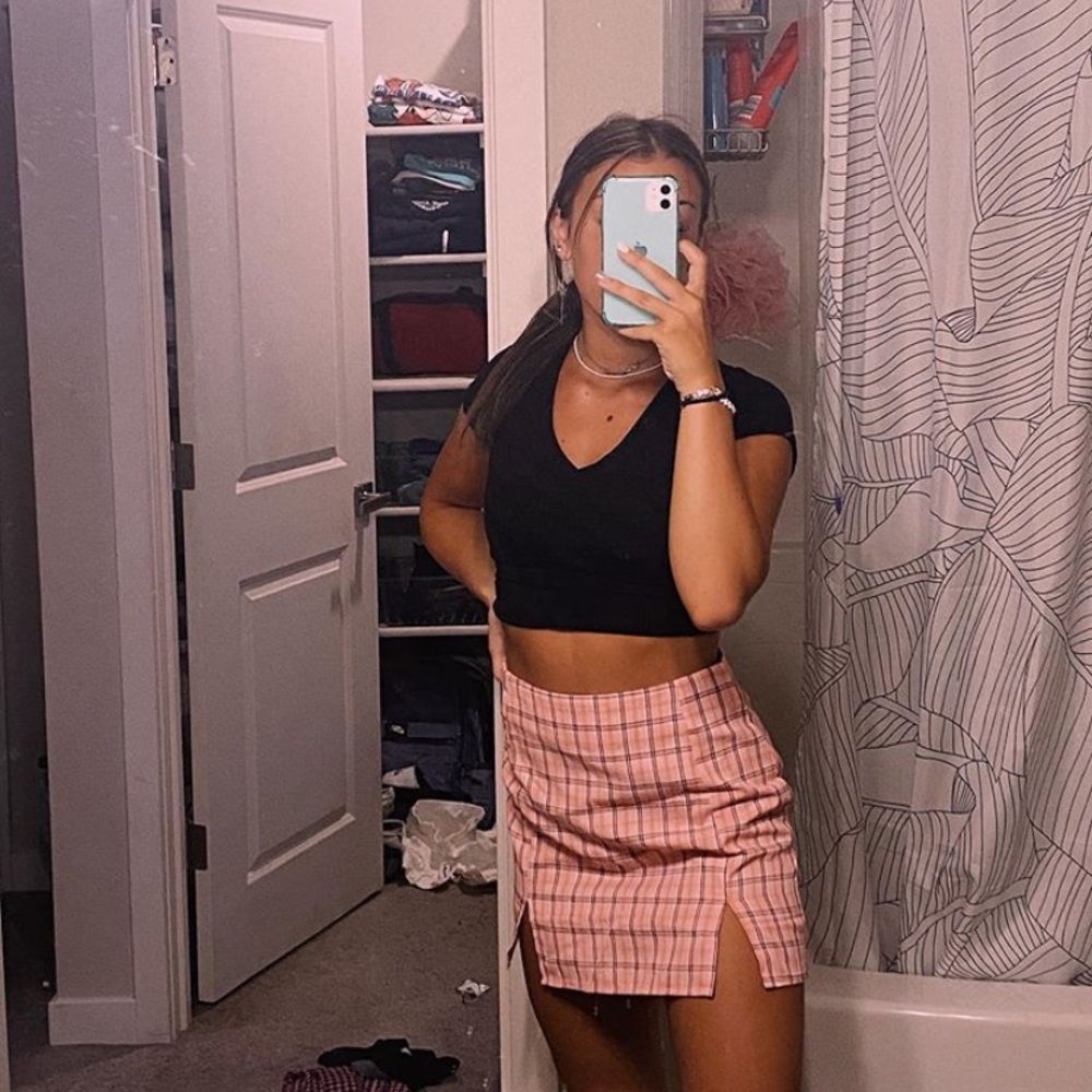 pink plaid skirt